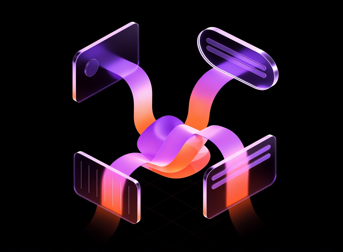Isometric illustration of phone, SMS, booking and chat channels feeding into a single automated system